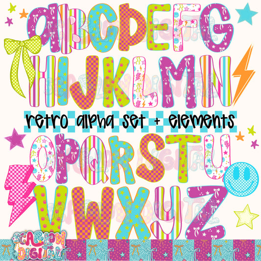 Retro Alphabet Set Digital Design