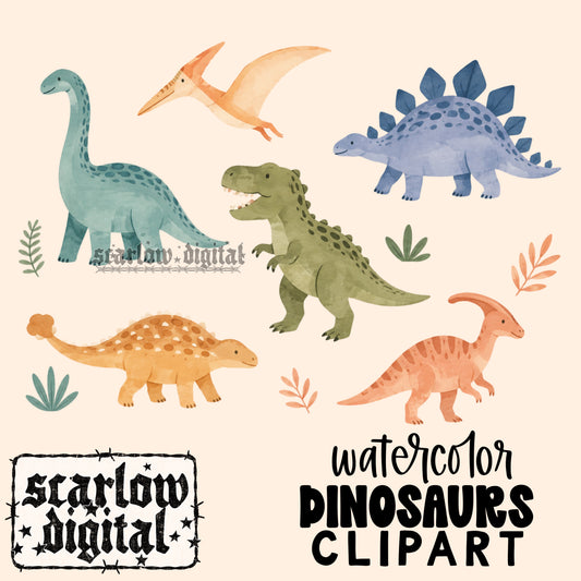 Watercolor Dinos PNG Digital Design