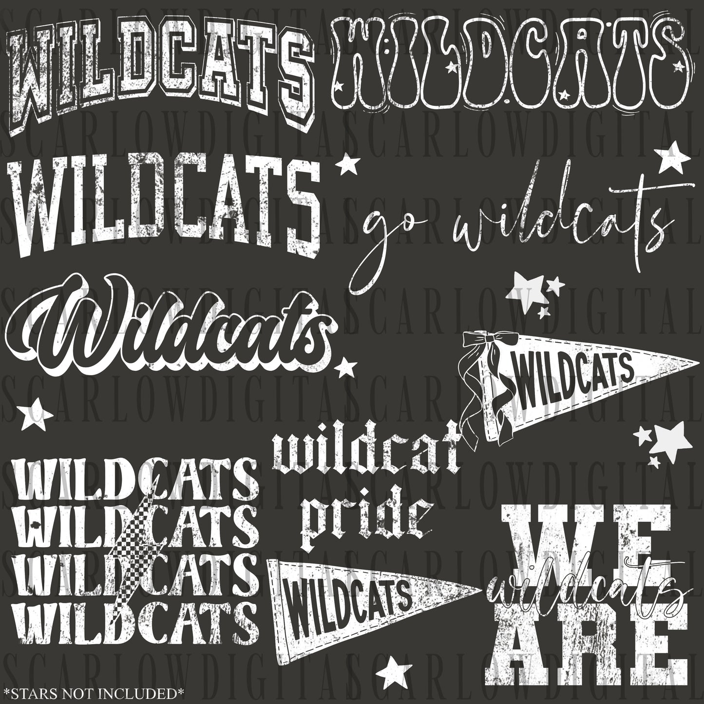 Wildcats PNG Bundle in WHITE WITH GRUNGE