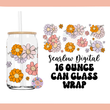 Floral Bouquet Glass Can Wrap PNG Digital Design Download, can glass wrap png, girly can glass png, boho cup wraps, can glass png designs