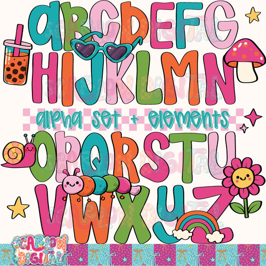 Fun Retro Alpha Set Digital Design