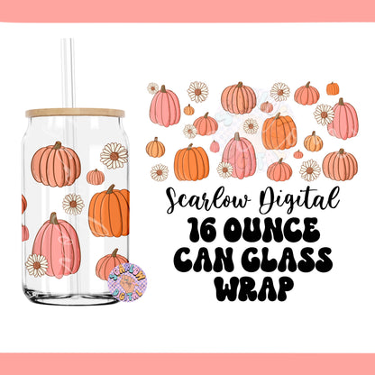 Pumpkin Glass Can Wrap PNG-Fall 16 oz. Can Glass Wrap Digital Design Download-floral can glass wrap, pumpkin can glass png designs