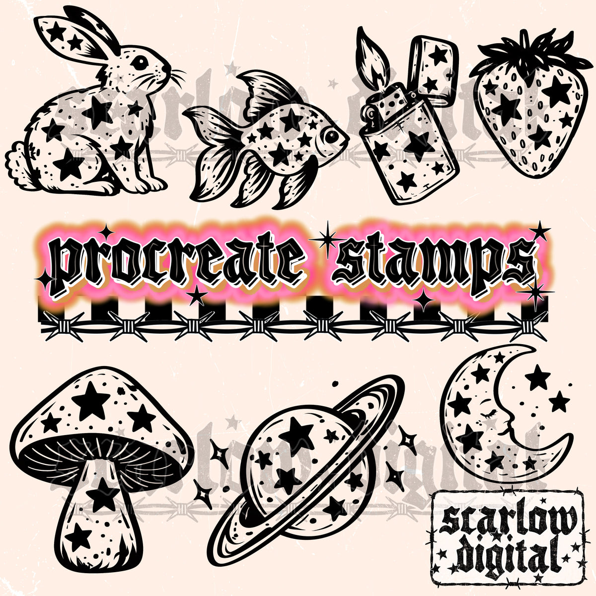 Random Star Procreate Stamps + PNGs