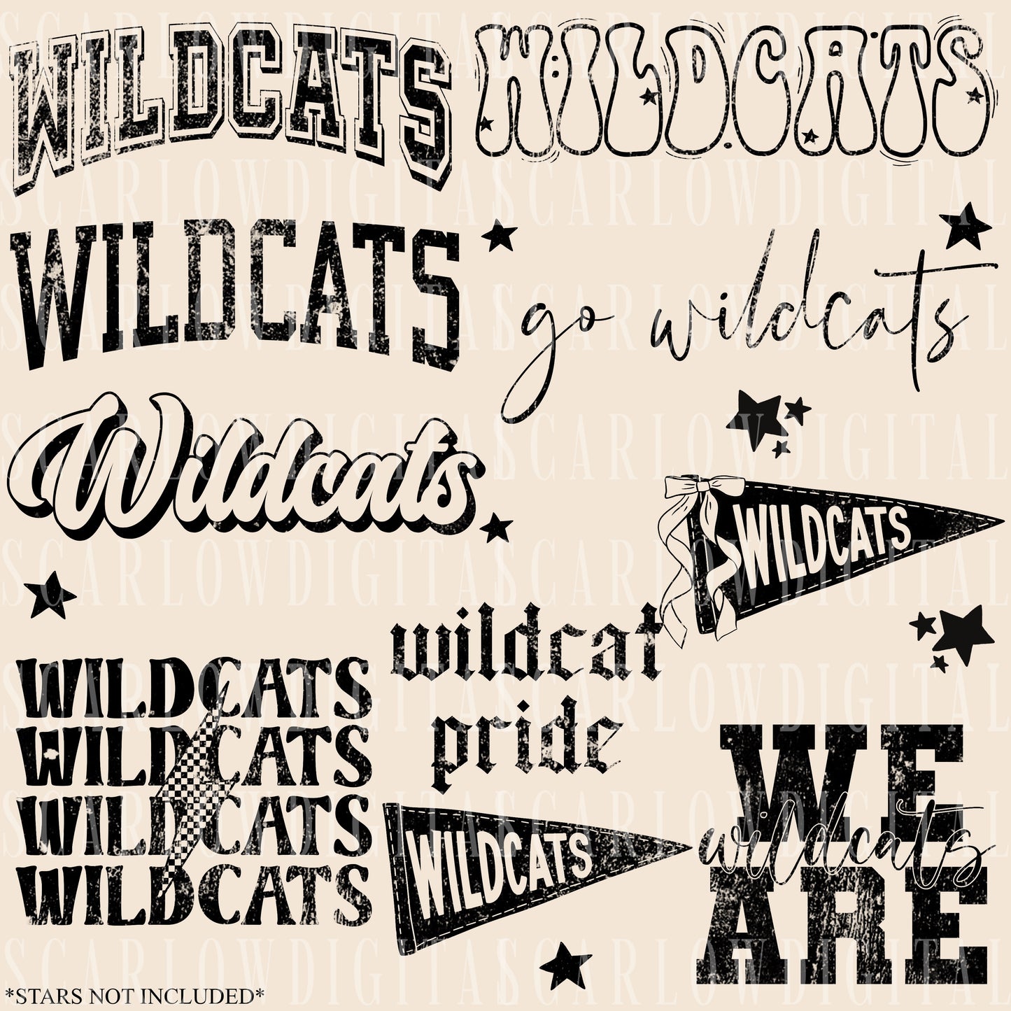 Wildcats PNG Bundle in BLACK WITH GRUNGE