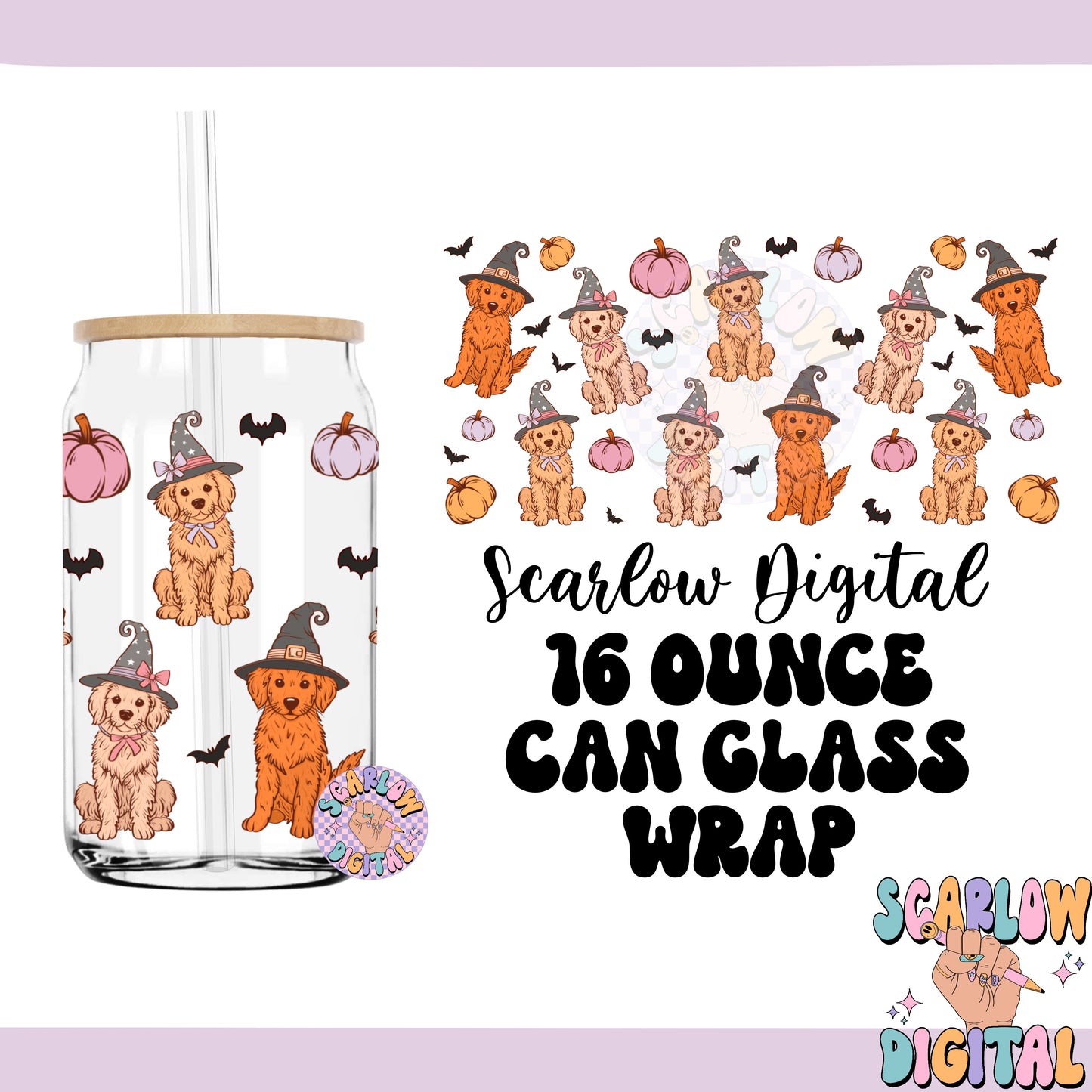 Spooky Dogs 16 Ounce Can Glass Wrap PNG Digital Design Download, pumpkins cup wrap png, halloween can glass wrap png, witchy cup wrap png