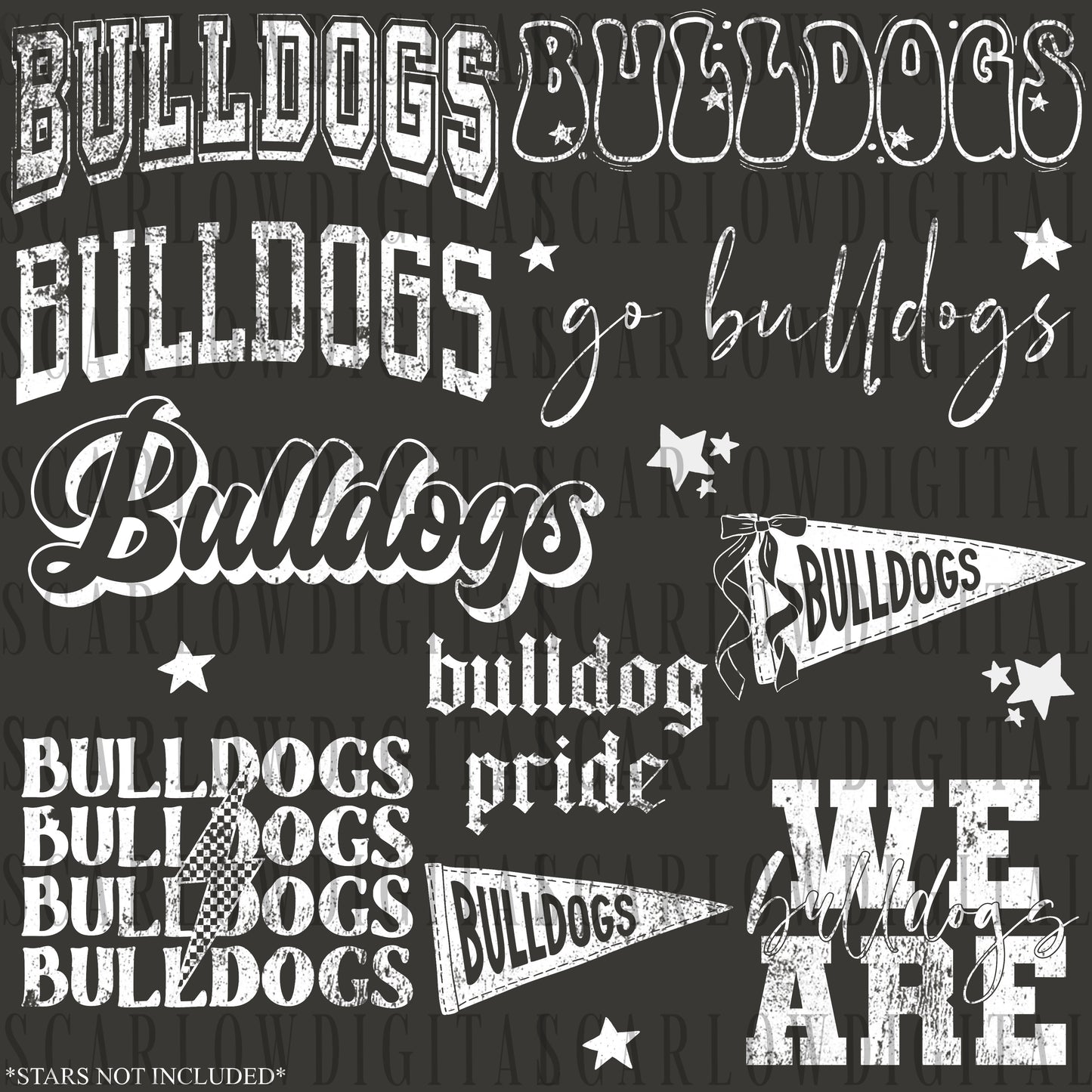 Bulldogs PNG Bundle in WHITE WITH GRUNGE