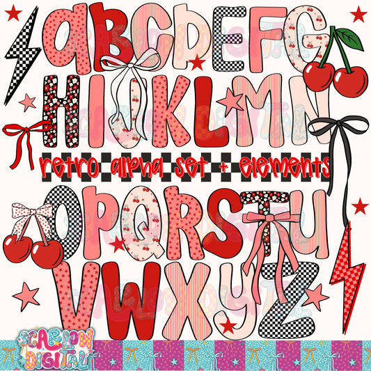 Retro Cherries Alphabet Set Digital Design