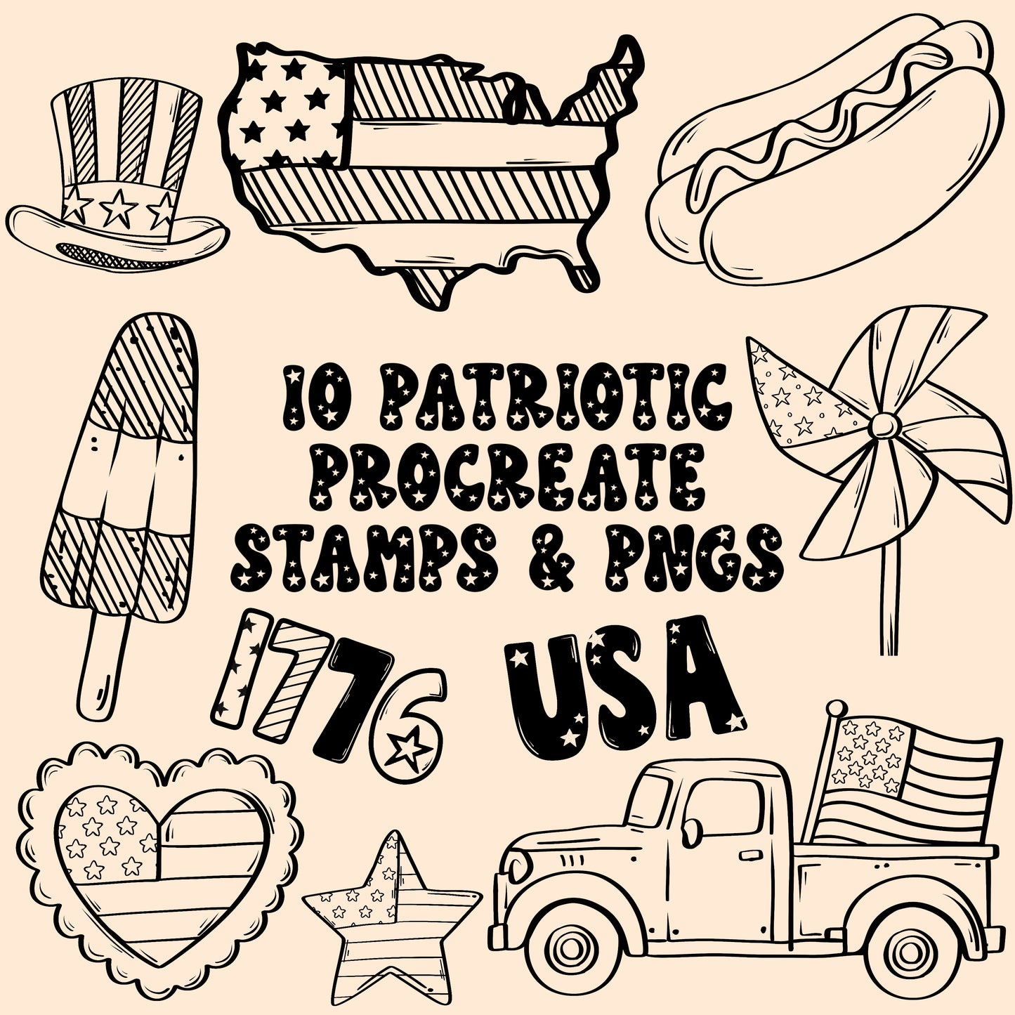 Patriotic Procreate Stamps & PNGs