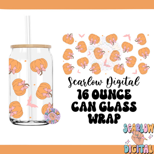 Fall Pumpkins with Bows Can Glass Wrap 16 oz PNG Digital Design Download, pumpkin cup wrap png, spooky cup wrap png, coquette cup wrap png