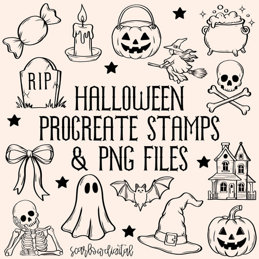 Halloween Procreate Stamps + PNG Clipart