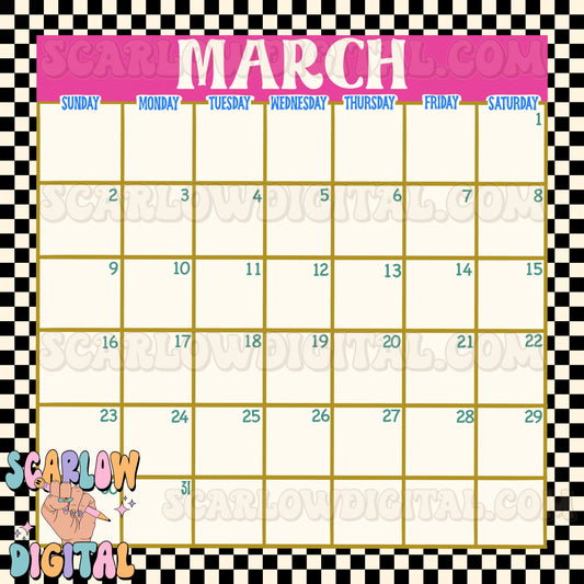 Blank March Calendar Digital Design