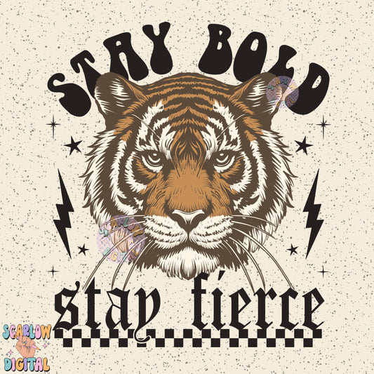 Stay Bold Stay Fierce PNG Digital Design Download, grunge png, edgy png, checkers png, tiger png, png for women, animal png, strength png