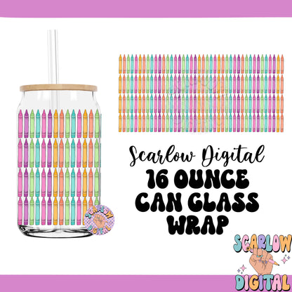 Back to School 16 Ounce Can Glass Wrap PNG Digital Design Download, crayons can glass wrap, rainbow glass wrap, teacher can glass wraps png