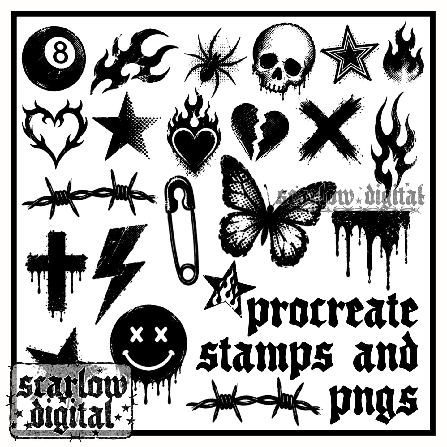Grunge Distressed Procreate Stamps + PNGs
