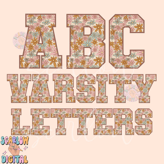 WEBSITE EXCLUSIVE: Floral Varsity Letters Digital Design Download, create-your-own design png, girl designs, personalized girl png, flowers png, boho png