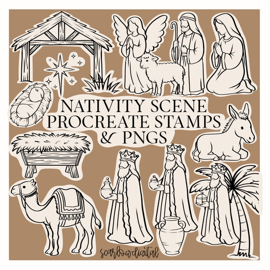 Nativity Scene Christmas Procreate Stamps & PNGs