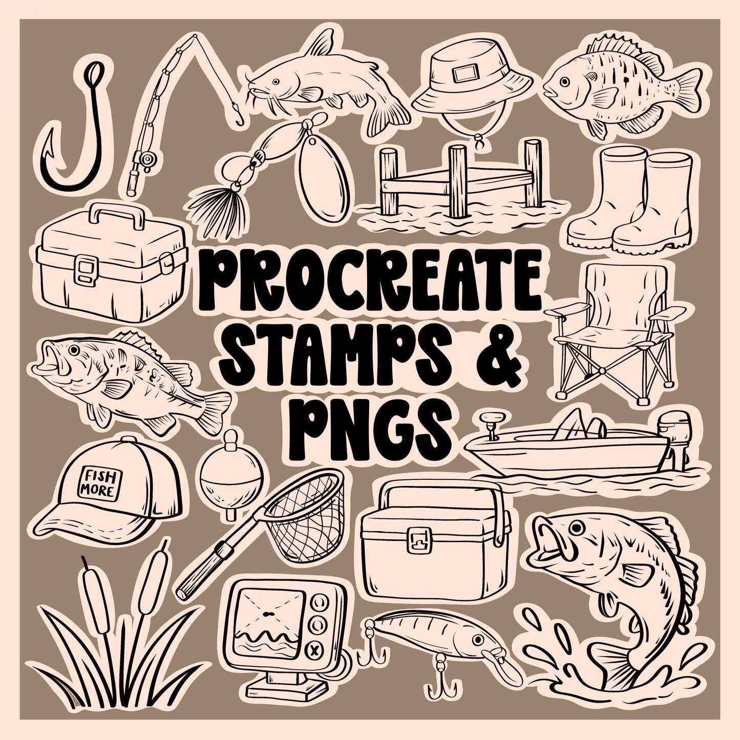 Fishing Procreate Stamps + PNGs