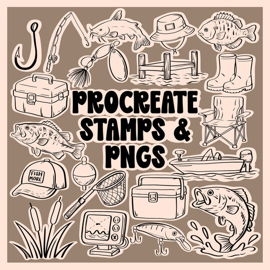Fishing Procreate Stamps + PNGs