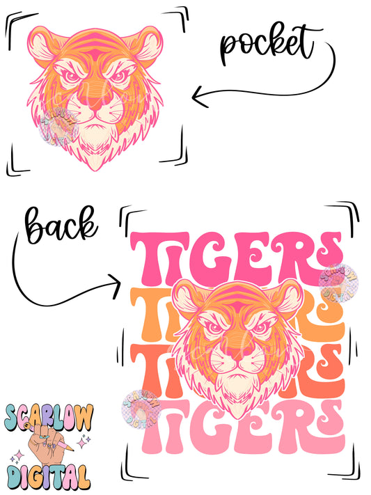Tigers Front and Back PNG Digital Design Download, sports mascot png, football png, baseball png, retro png, trendy png, sports tshirt designs, school png