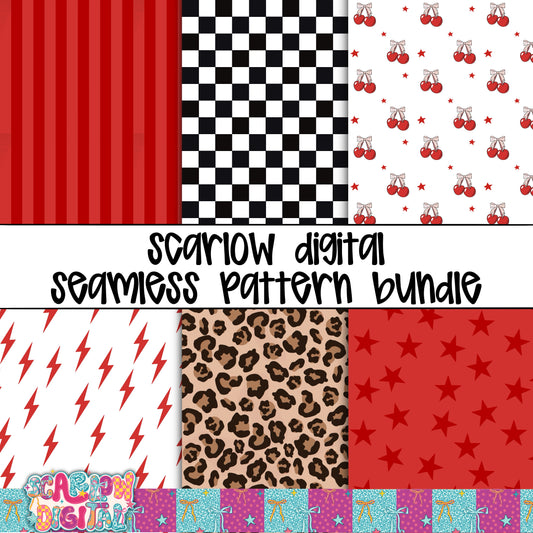 Cherries Checkers and Leopard Seamless Pattern Bundle Digital Design