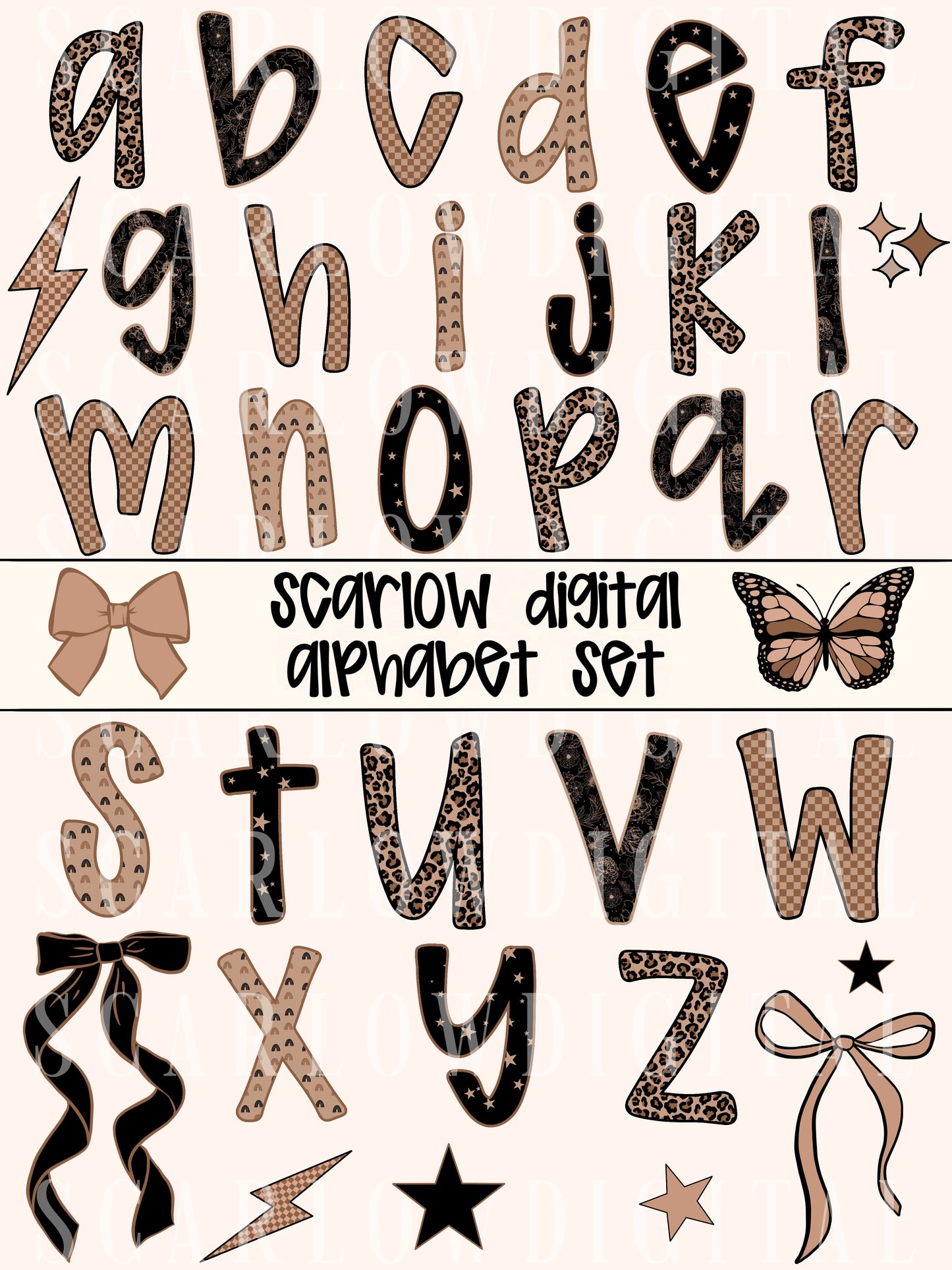 Brown, Black, and Beige Alphabet Set Digital Design