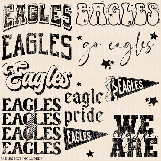 Eagles PNG Bundle in BLACK WITH GRUNGE