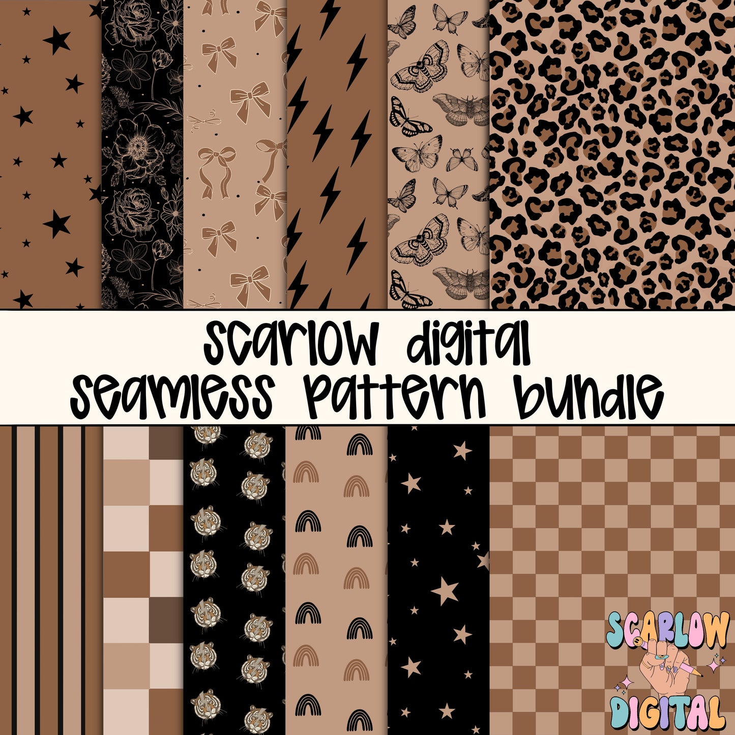 Brown, Black, and Beige Seamless Pattern Digital Design Bundle