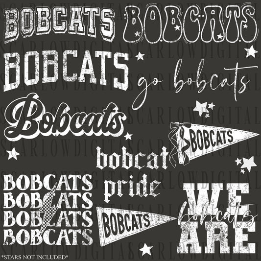 Bobcats PNG Bundle in WHITE WITH GRUNGE