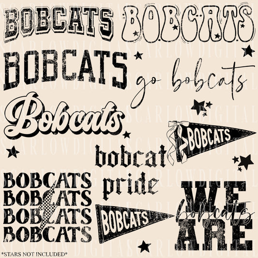 Bobcats PNG Bundle in BLACK WITH GRUNGE