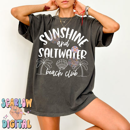 Sunshine and Saltwater Beach Club PNG Digital Design Download, summer png, single color png, Beachy png, simple trendy png, palm trees png