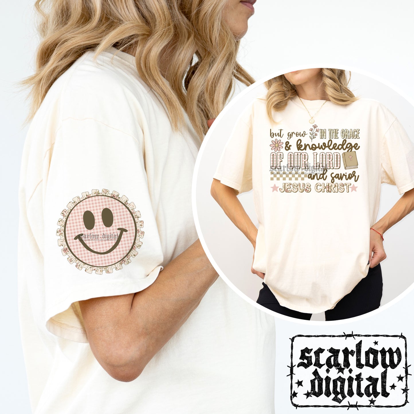 But Grow in the Grace and Knowledge of Our Lord and Savior Jesus Christ Front and Back PNG Digital Design