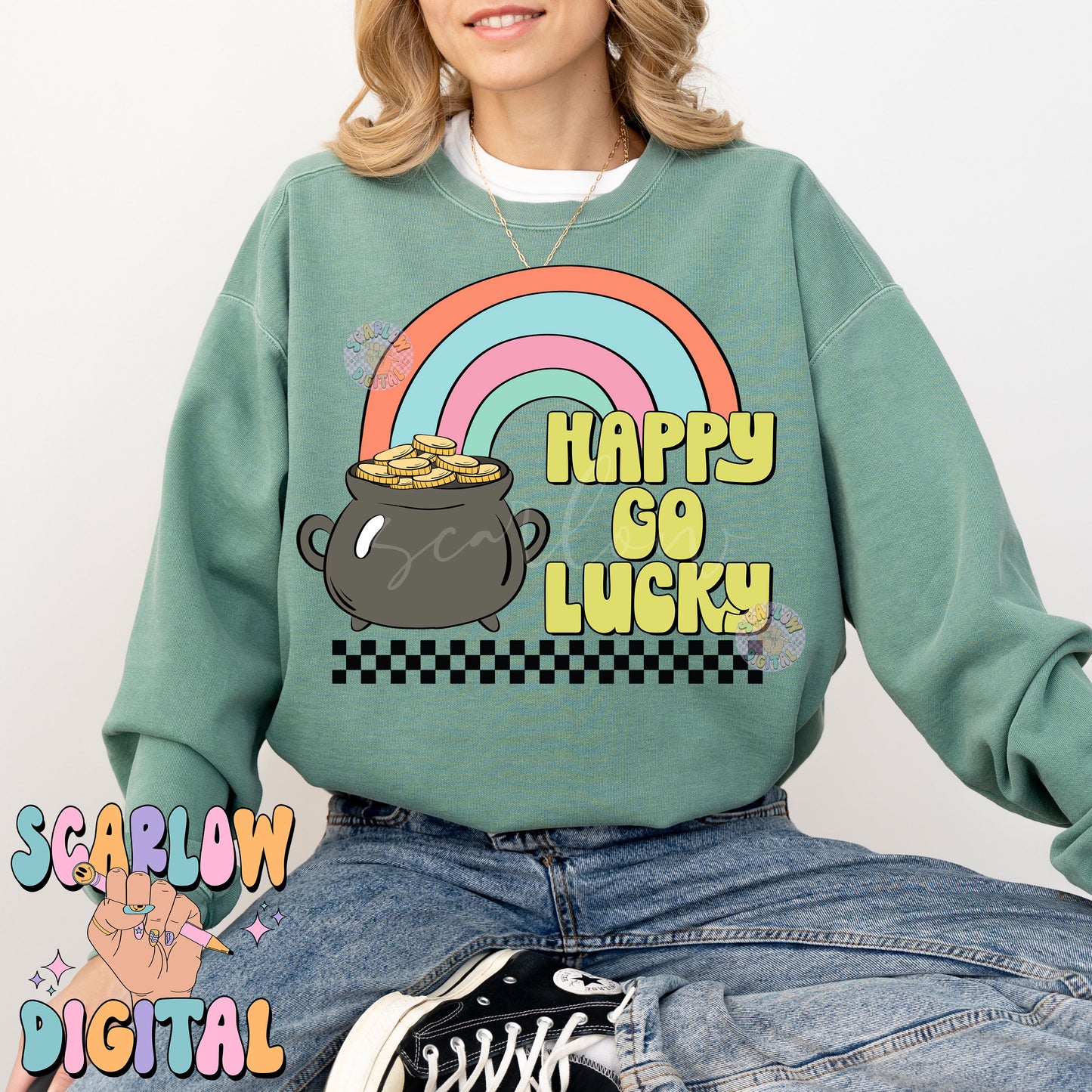 Happy Go Lucky PNG-St. Patrick's Day Sublimation Digital Design Download-rainbow png, pot of gold png, leprechaun png, boy st patty day png