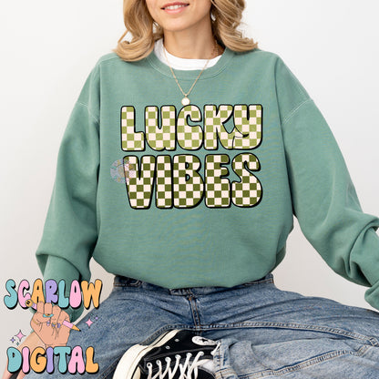 Lucky Vibes PNG-St Patrick's Day Digital Design Download-checkered png, retro st patrick's day designs, irish sublimation, leprechaun png