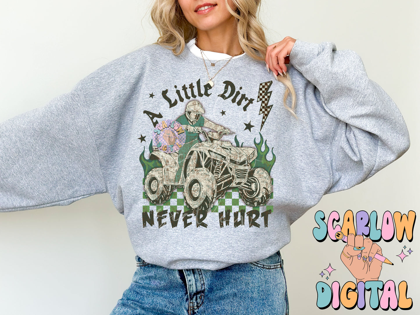 A Little Dirt Never Hurt PNG Digital Design Download, 4-wheeler png, atv png, mud png, little boy png, grunge png, edgy png, png for boys