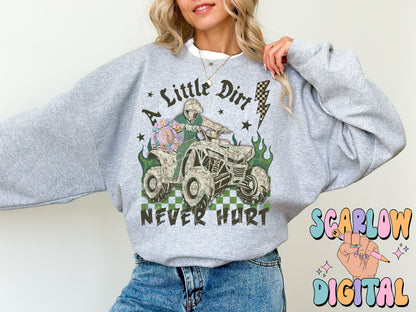 A Little Dirt Never Hurt PNG Digital Design Download, 4-wheeler png, atv png, mud png, little boy png, grunge png, edgy png, png for boys