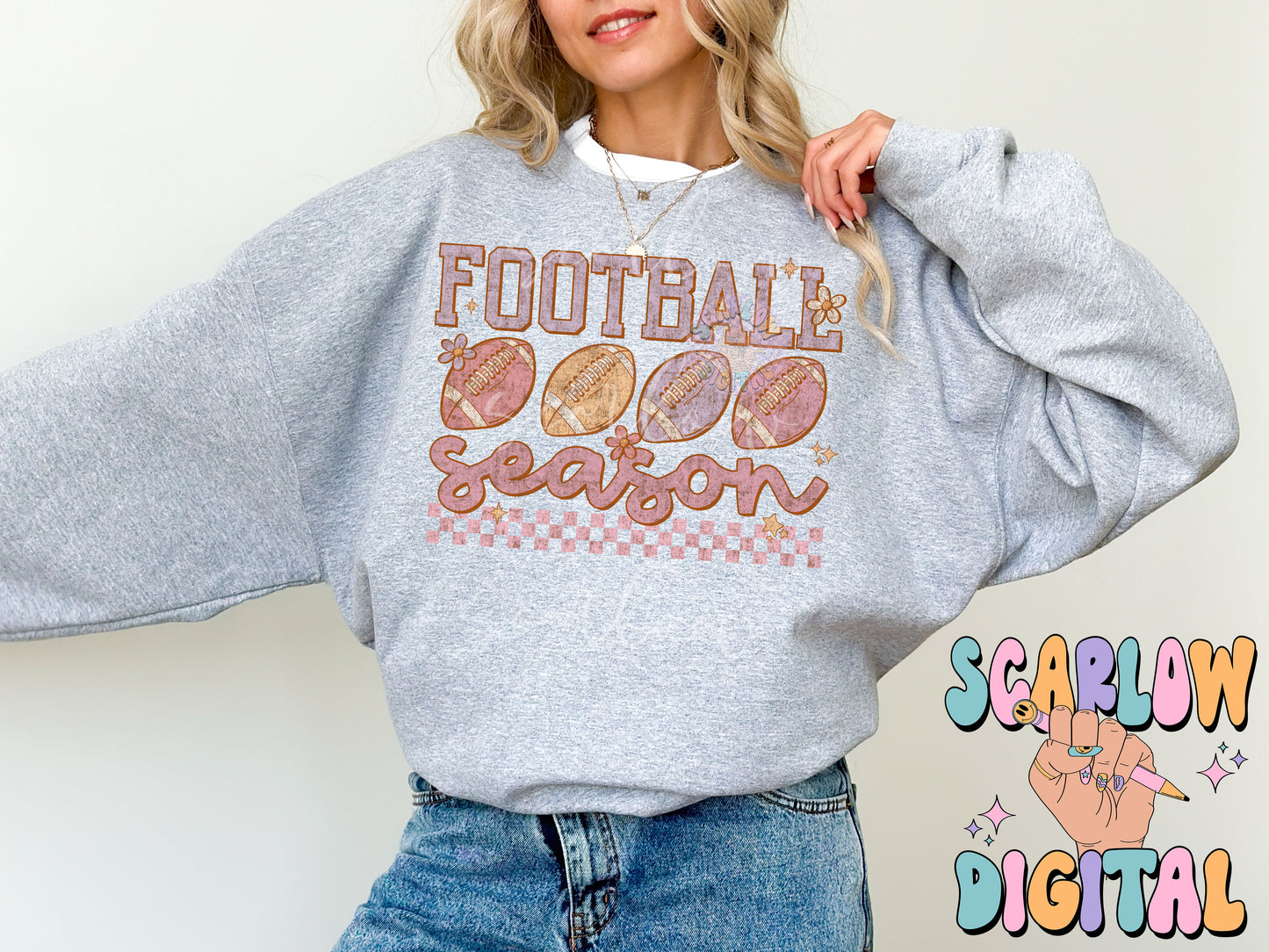 Football Season PNG Digital Design Download, boho football png, flower footballs png, girly football designs, football mama png, retro png