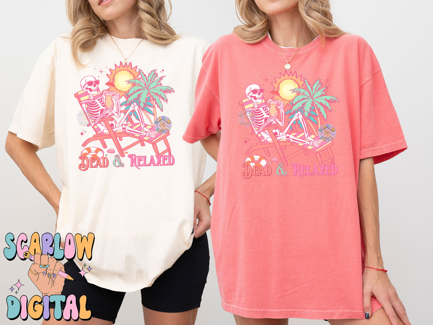 Dead and Relaxed PNG Digital Design Download, skeleton png, funny png designs, halloween png, spooky summer png, beach png, palm trees png
