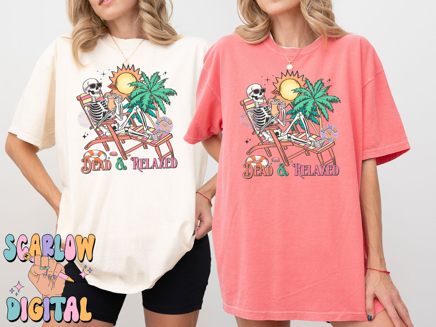 Dead and Relaxed PNG Digital Design Download, skeleton png, funny png designs, halloween png, spooky summer png, beach png, palm trees png