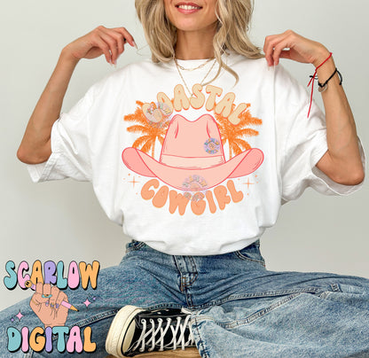 Coastal Cowgirl PNG Digital Design Download, cowgirl hat png, palm trees png, summer tshirt png, beachy png prints, trendy digital prints (Copy)