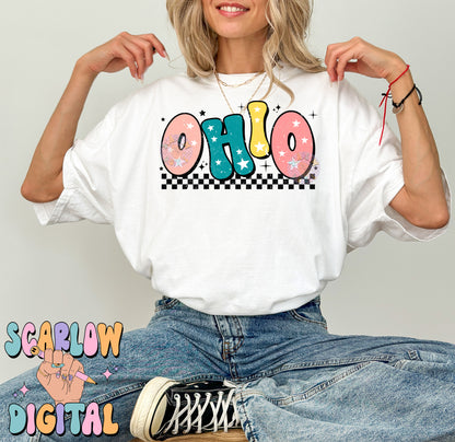 Ohio PNG Digital Design Download, city png design, colorful png, stars png, women png, Ohio tshirt png, retro png designs, hometown png