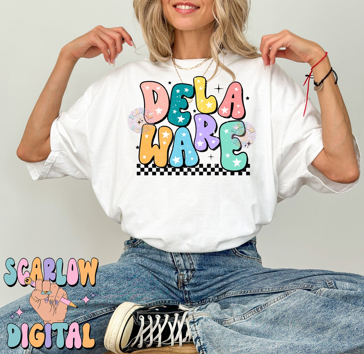 Delaware PNG Digital Design Download, city png design, colorful png, stars png, women png, Delaware tshirt design, retro png, hometown png