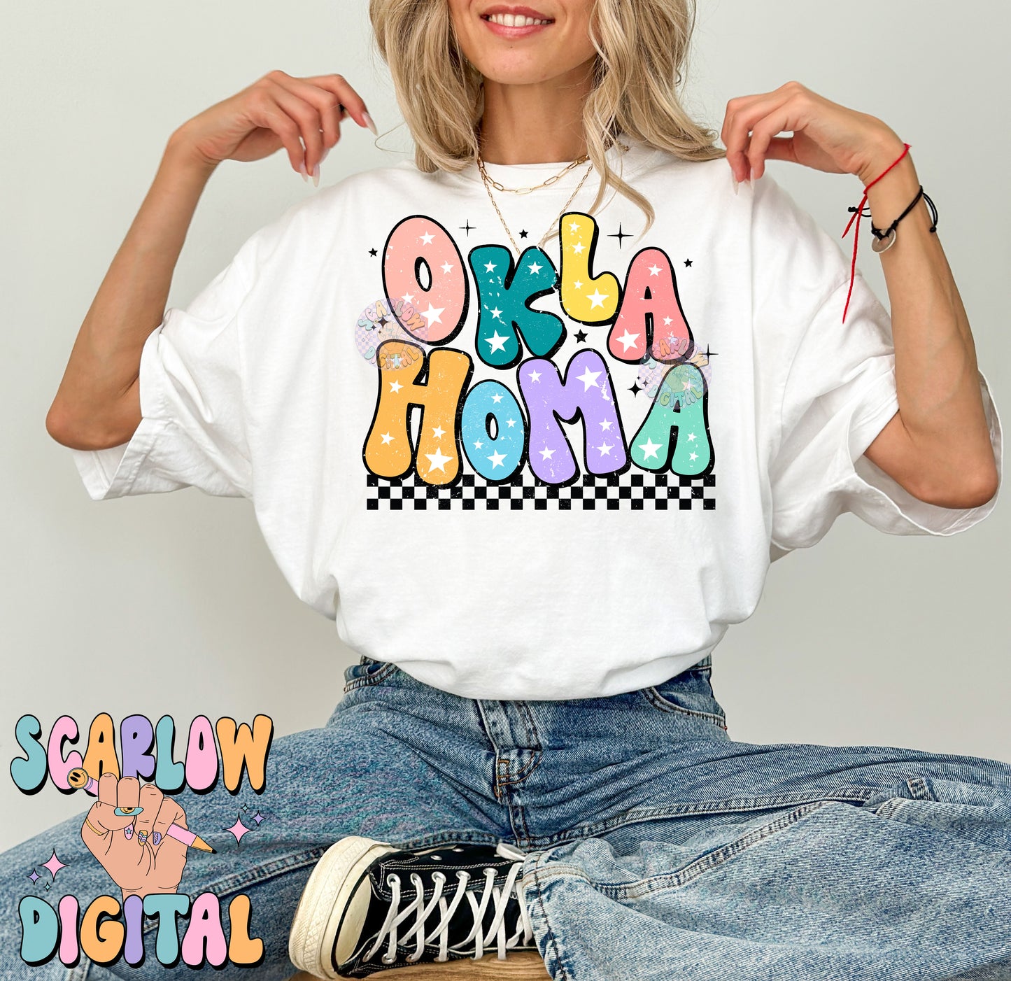 Oklahoma PNG Digital Design Download, city png design, colorful png, star png, women png, Oklahoma tshirt png, retro png designs