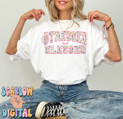 Stressed and Blessed PNG Digital Design Download, floral png, varsity png, flowers png, spring png, funny png, sarcastic png, snarky png