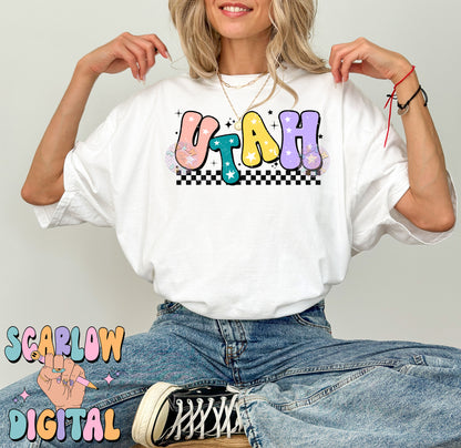 Utah PNG Digital Design Download, city png design, colorful png, stars png, women png, Utah tshirt png, retro png, city and state designs