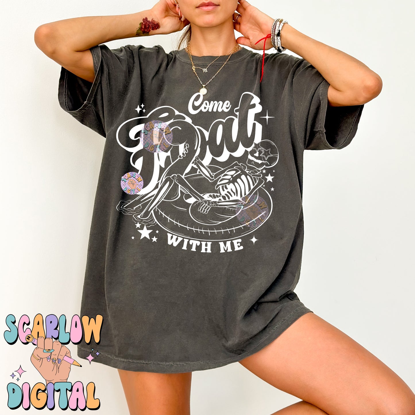 Float With Me PNG Digital Design Download, skeleton png, summer png, single color png, pool float png, flamingo png, funny png, swimming png, trendy png files