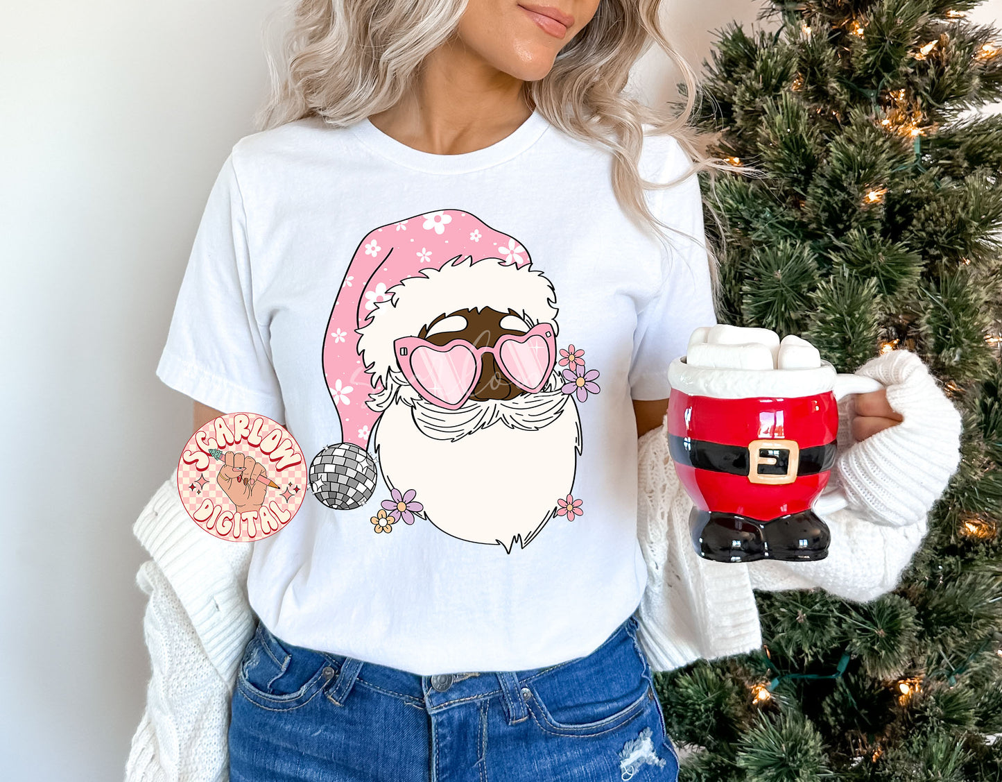 Disco Santa Claus PNG-Christmas Sublimation Digital Design Download-christmas flowers, preppy santa png, groovy christmas png, disco png