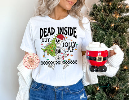 Dead Inside But Jolly AF-Christmas Sublimation Digital Design Download-skeleton png, christmas tree png, funny png, adult humor png design