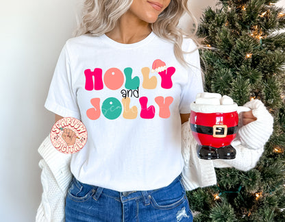 Holly Jolly PNG-Christmas Sublimation Digital Design Download-bright christmas png, colorful christmas png, retro xmas png, santa hat png