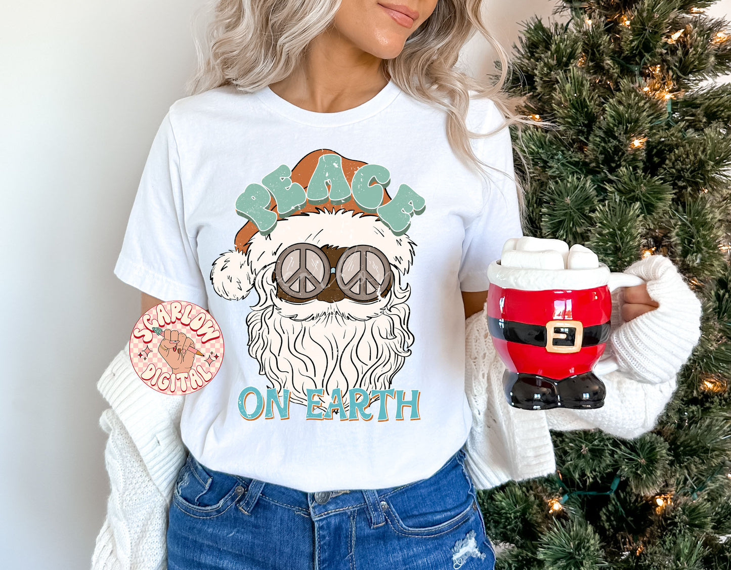 Peace on Earth PNG-Christmas Sublimation Digital Design Download-santa claus png, peace christmas png, groovy santa png, hippie santa png