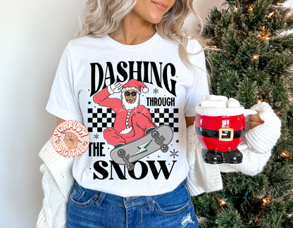 Dashing Through the Snow PNG-Christmas Sublimation Digital Design Download-santa claus png, santa on skateboard png, skater santa png file